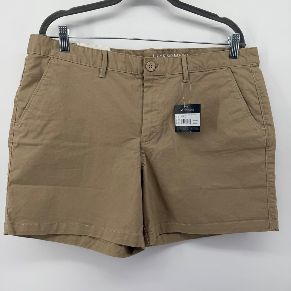 Eddie Bauer Shorts Womens 14 Tan Legend Wash Stretch Boyfriend Mid Rise Khaki